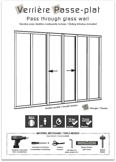 Notice de pose de la  verrière 6 carreaux coulissante