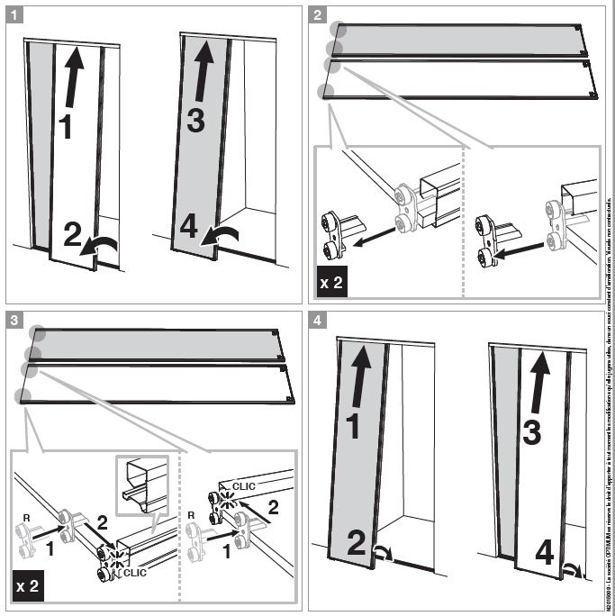 Montage guides hauts d'une porte de placard coulissantes 