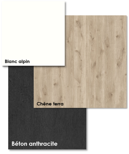 Blanc alpin, chêne terra, béton anthracite