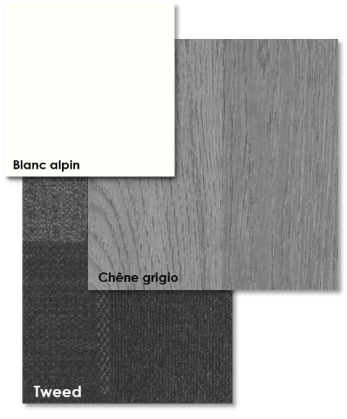 Blanc alpin, chêne grigio, tweed