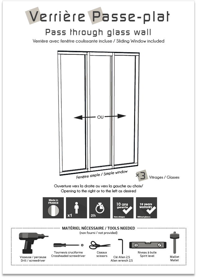 Notice de pose de la  verrière 3 carreaux coulissante